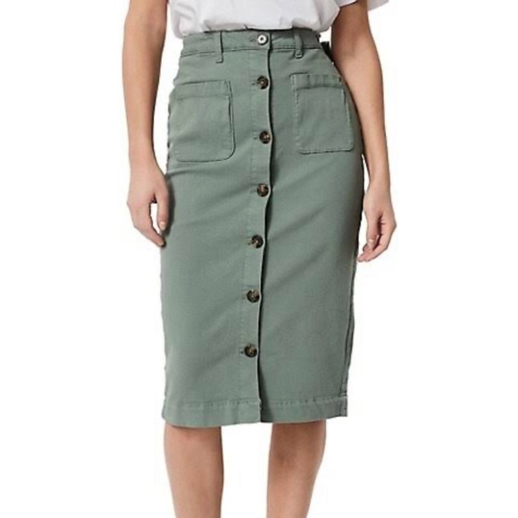 Vintage Skirt Green sauge Maxi Button down Utility Pockets Size 12 - Picture 4 of 13